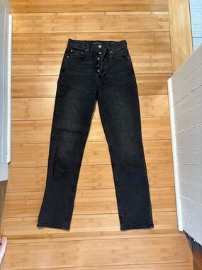 Denim Forum High-Rise Black Button-Fly Jeans
